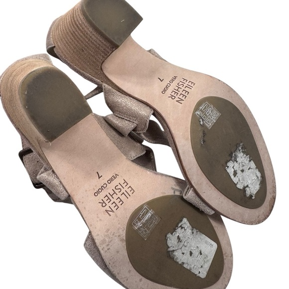 Eileen Fisher gold fabric strappy heel sandals 7 - Picture 5 of 7